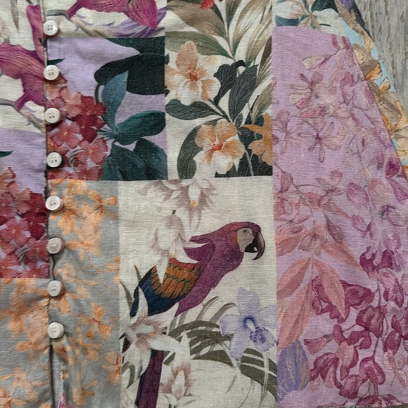 Zara Floral Parrot Button Up Belted Mini Linen Dress - Picture 4 of 9